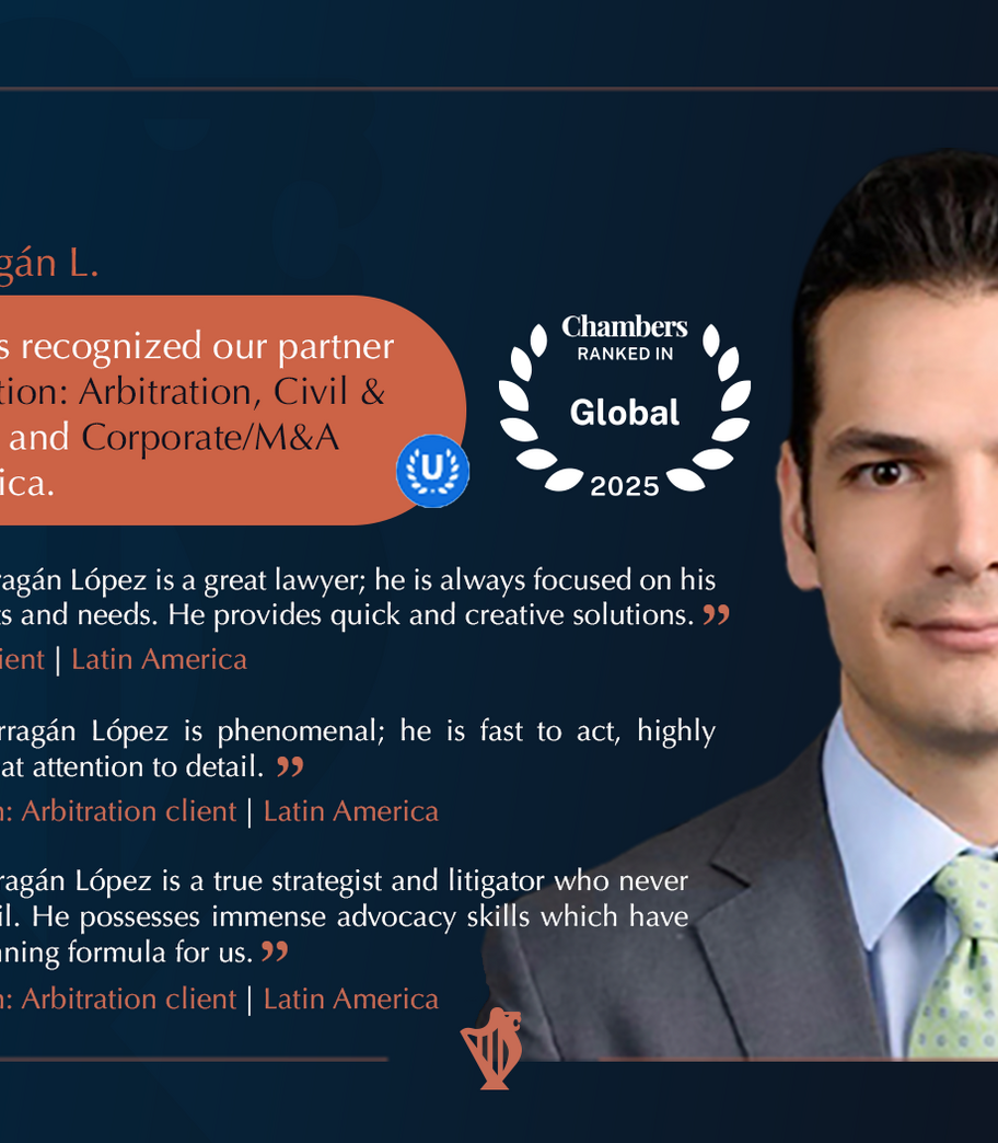 Daniel García Barragán L., ha sido reconocido como Up & Coming Individual en tres áreas por Chambers & Partners